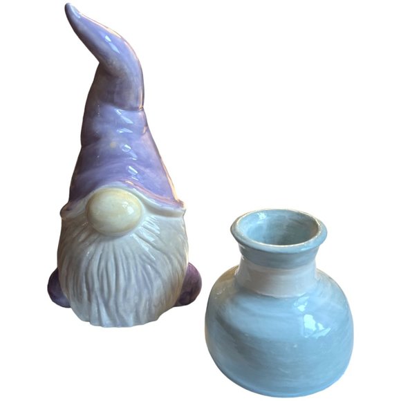 Hand-Painted GNOME Ceramic Decor Pastel Lilac 8.75" tall Whimsical - Picture 12 of 14